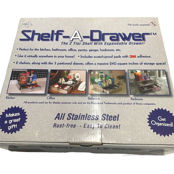 2 Tier Stainless Steel Bathroom Countertop Vanity Make-up Organizer w Drawer NWT - Picture 10 of 12